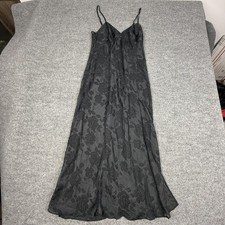 Vintage Victoria's Secret Nightgown Womens Large Black Floral Satin Maxi Chemise