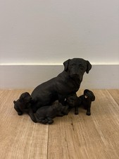 Large Black Labrador Dog Figurine Mother & Puppies Resin Ornament 8” Heavy Decor