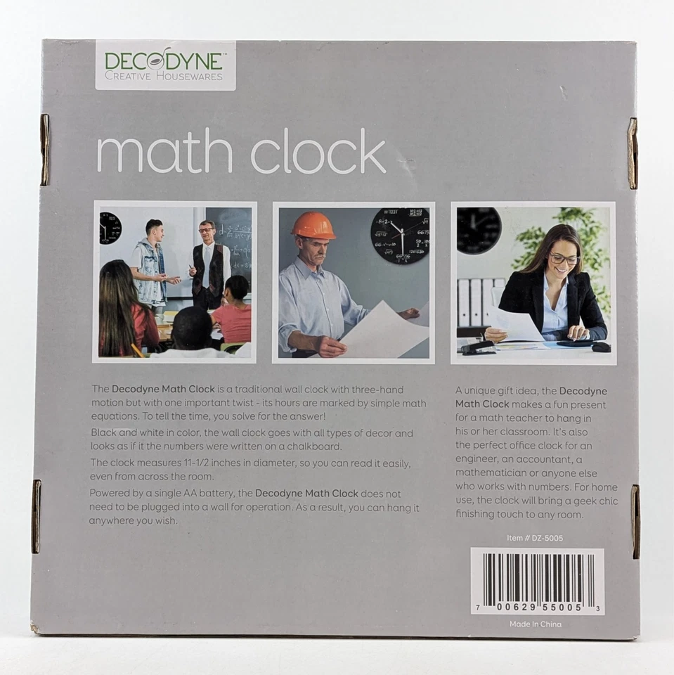 Decodyne Math Equation Wall Clock – Nerdy Geek Black White Battery Operated -NEW - Image 2 of 4