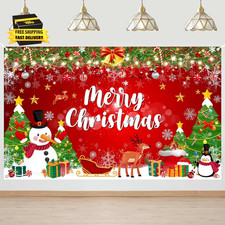 Merry Christmas Backdrop Red Green Garland Jingle Bell Christmas Banner Snowman