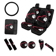 12 Pcs Car Seat Covers Full Set Car Seat Covers Front And Dog Paw Heart Red