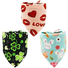 3 PCS Valentines Day Dog Bandana Saint Patrick's Day Easter Day Bandana for