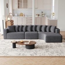 131-inch Chenille L-Shaped Sectional Sofa w/ 10 Pillows, Grey