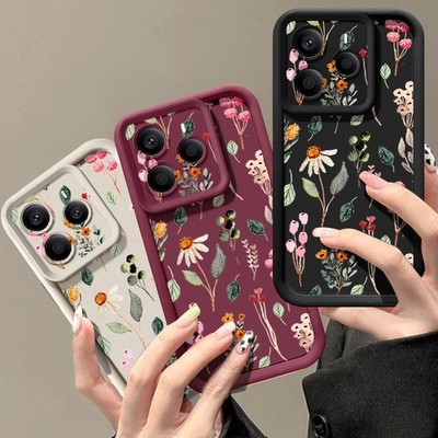 For Xiaomi Redmi Note 14 13 Pro 14T Poco F6 X6 Matte Flower Silicone Case Cover