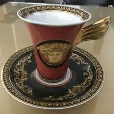 Rosenthal Versace Medusa Kaffee Gedeck, Rot, Tasse und Untertasse, 2-teilig