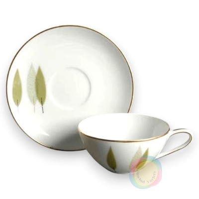 Set of 6 Noritake SUGI Cup Saucer MCM 6030 REPLACEMENT Atomic Leaf Gold Japan