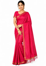 Premium Kanchipuram Silk Saree Pink Gold Zari Border Stitched Blouse