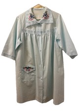 Vintage Sears Light Blue House Dress Size L Button Front Models Coat Birds cage