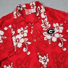 Georgia Bulldogs Shirt Men Large Red NCAA Hawaiian Aloha Floral Hibiscus Camp