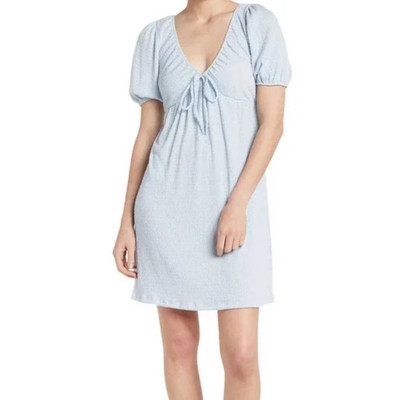 Good Luck Gem Smocked Soft Blue Short Puff Sleeve Mini Dress NWT SIZE Small