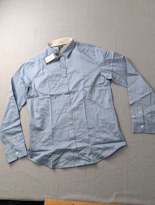 Armani Exchange Men's Blue Slim Fit Stretch Cotton Satin Shirt NWT Size L
