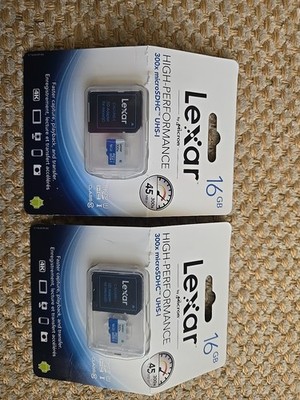 2 Pack Lexar Card 16GB 300x micro SDHC UHS-I Class 10 45 MB/s Transfer New 