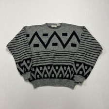 Vintage Knitted Jumper Abstract Patterned Grandad Knit Sweater, Acrylic And