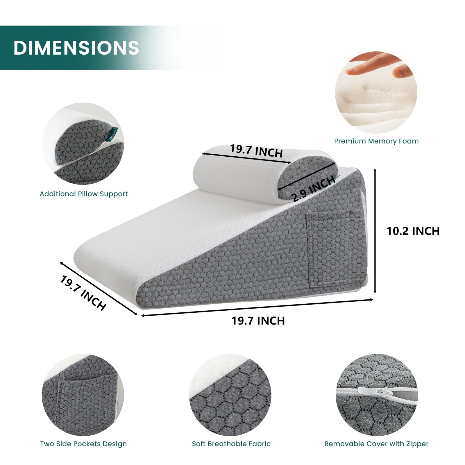 Wedge Pillow with Extra Bolster, Bed Wedge Pillow for Sleep Apnea, Acid Reflu...