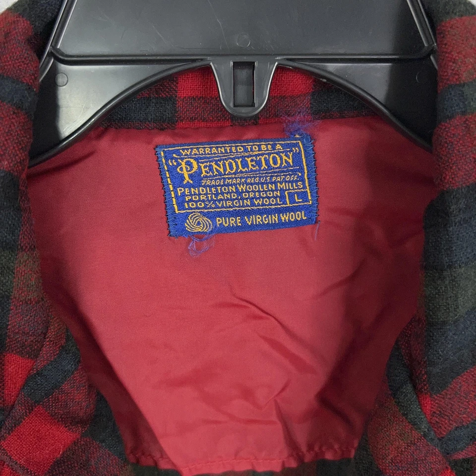 Vintage Pendleton Jacket Mens Large Red Black Wool Plaid Topster Shacket 60s USA - Image 4 of 4