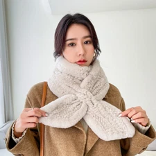 Women Winter Genuine Rex Rabbit Fur Scarf Knitted Long Scarves Neck Warmer Wraps