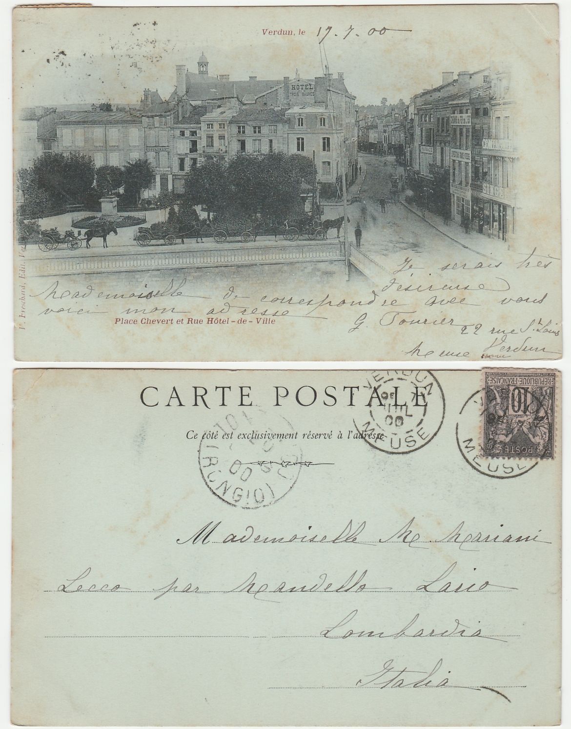 VERDUN - FRANCIA - FRANCE - PLACE CHEVERT ET RUE HOTEL DE VILLE - VIAGG. -21365-
