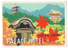Authentic Vintage Luggage Label ~ PALACE HOTEL ~ Nikko, Japan