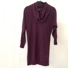 Tahari Womens Small Dress 100% Merino Wool Cowl Neck Sweater Dark Purple