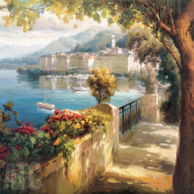 35W'x35H'' PORTOFINO LIGHT by ROBERTO LOMBARDI -OCEAN SEASIDE VILLAGE BOAT CANVAS