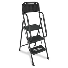 3 Step Ladder +Handrails & Attachable 500 lbs Tool Bag Folding Step Stool Ladder