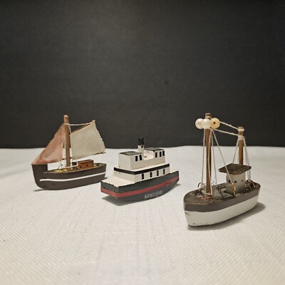 HandMade Miniature Fishing Sailing Boats Lot Of 3 Martha's Vineyard Vintage 