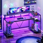 Black Gaming Table Home Office Pc Computer Desk With Led Lights & Monitor Stand