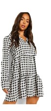 BOOHOO Gingham Collared  Long Sleeve Smock Dress Size 10