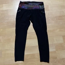 RBX Reebok Leggings Womens XL Black Mid Rise Zip Side Pockets Colorful