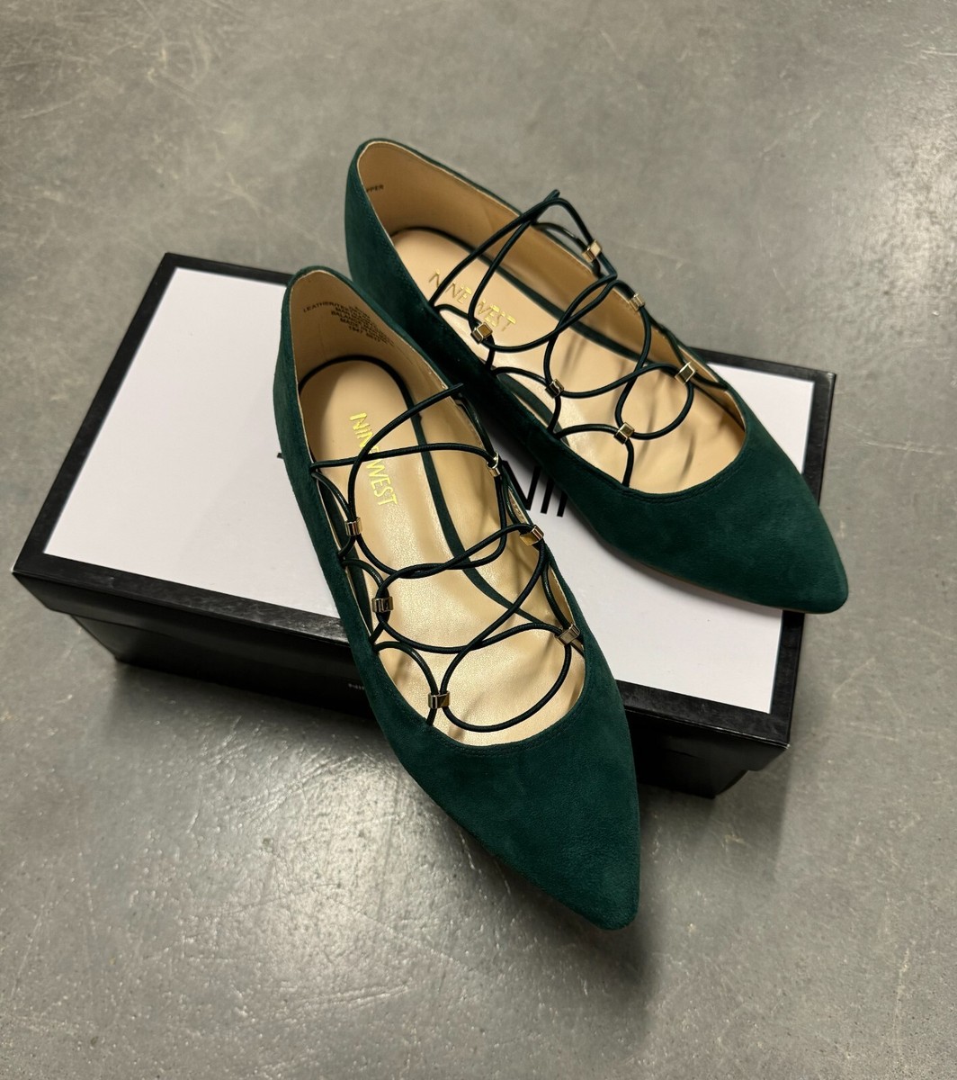Nine West Okfineo Green Suede Pointy Toe Ballet Flats Women's