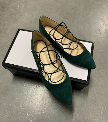 Nine West Okfineo Green Suede Pointy Toe Ballet Flats Women's Shoes