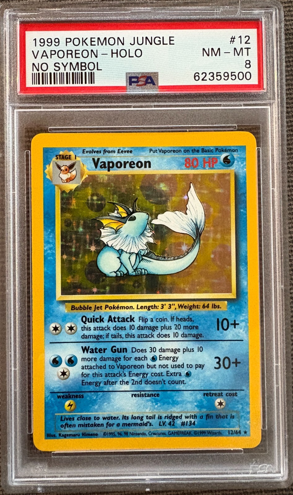 POKÉMON TCG - Vaporeon Holo Rare No Symbol Error - 12/64 - Ark Graded 8.5 main image 0