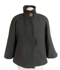 Tahari Black 3/4 Sleeve Short Cape Coat Jacket High Neck S M 8 10 12