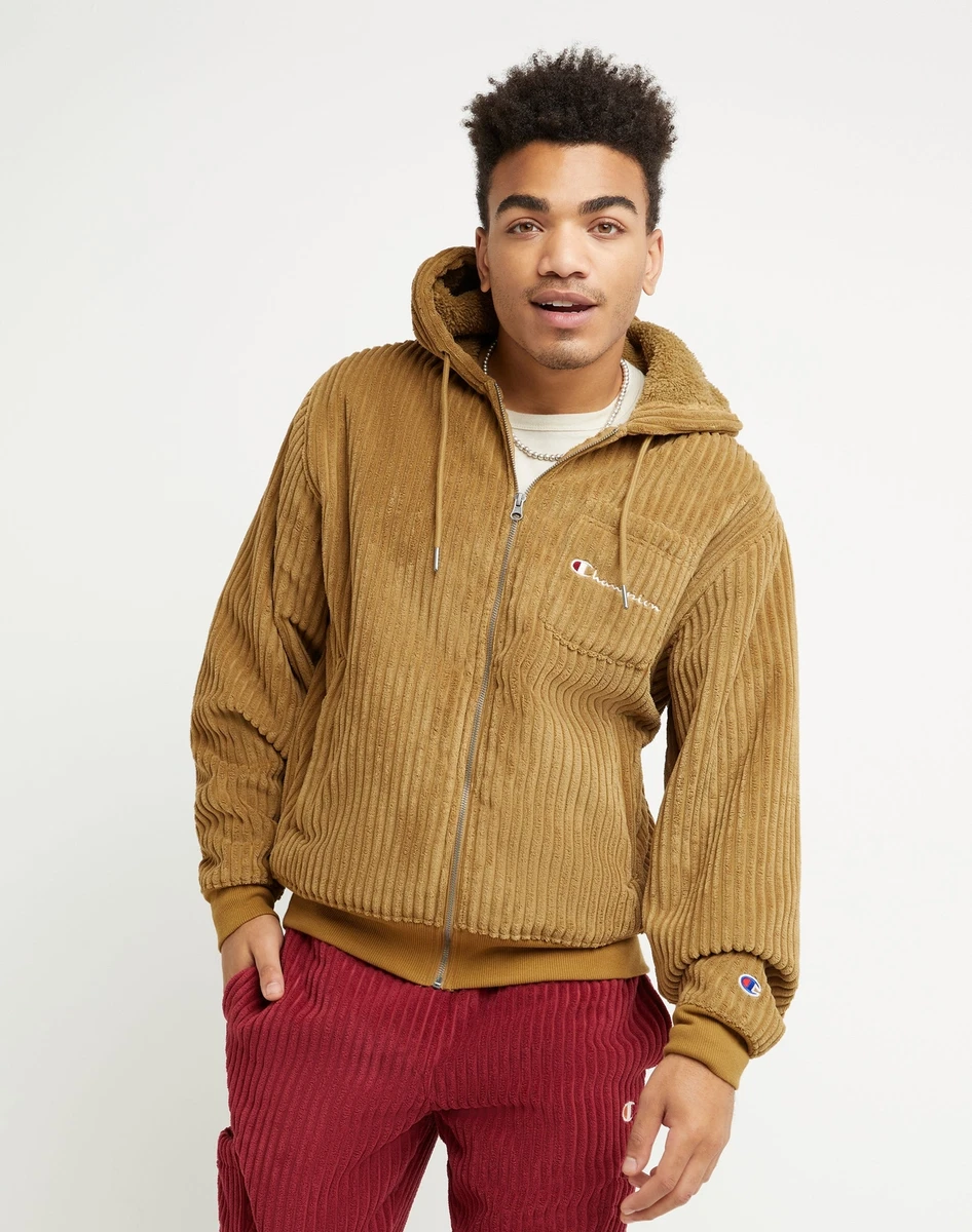 Champion Fleece Full Zip Jacket Mens Script Logo Corduroy High Pile Heavyweight