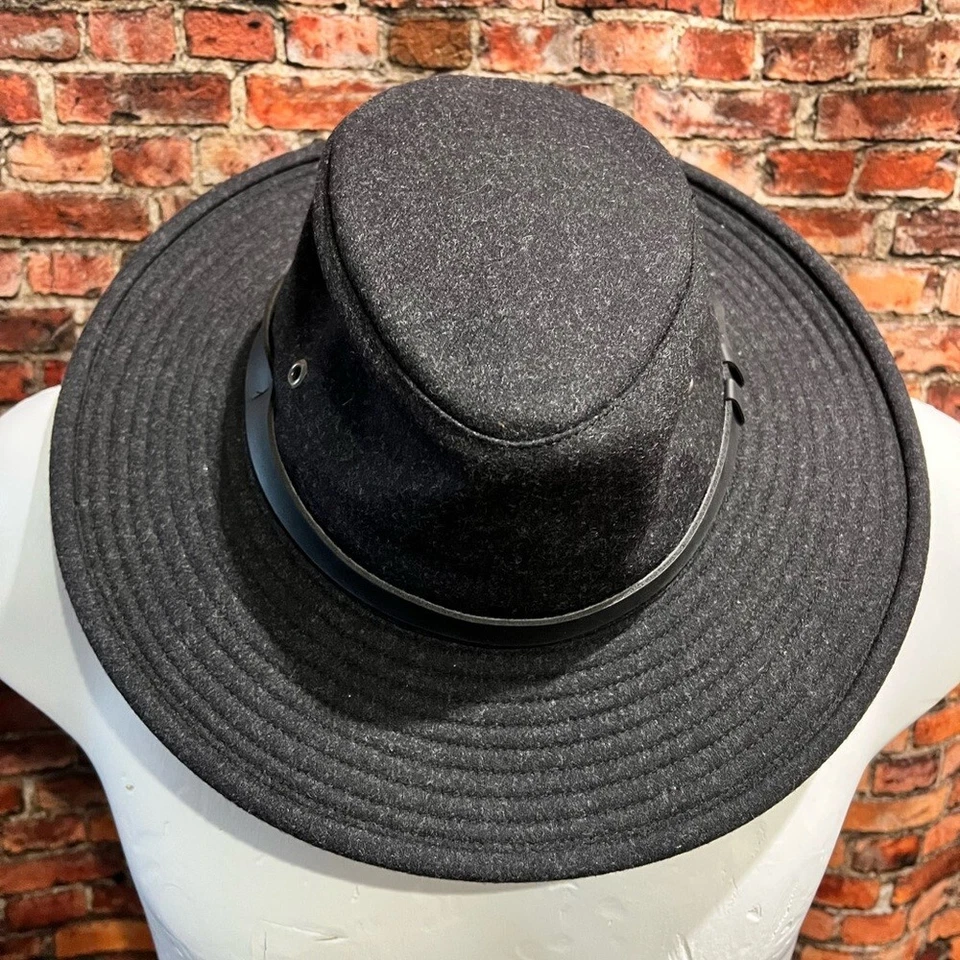 Chapéu Tilley preto lã aba larga faixa de couro esporte retrô ao ar livre núcleo de pescador - Imagem 3 de 4