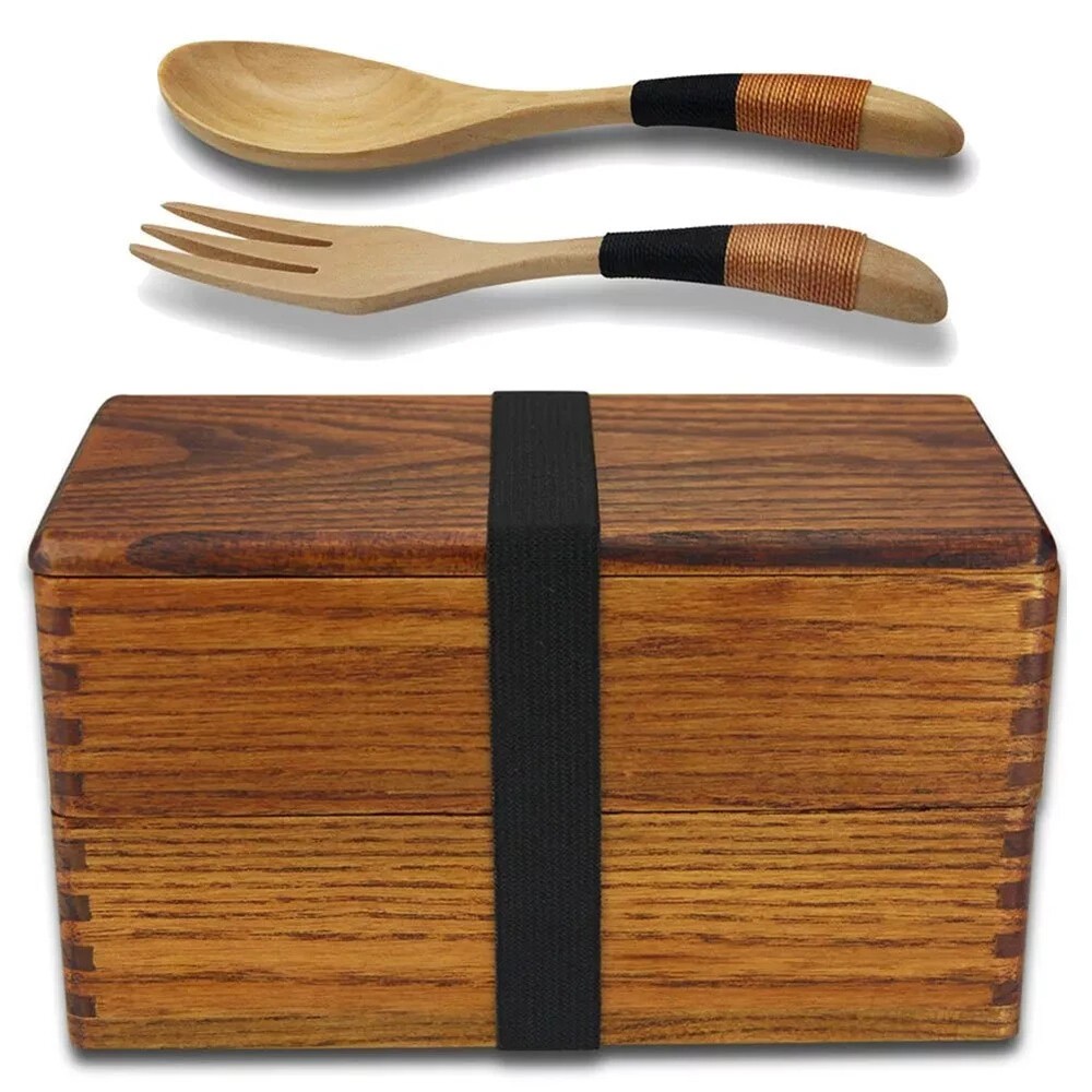 Japanese Natural Square Wooden Bento Box for Lunch