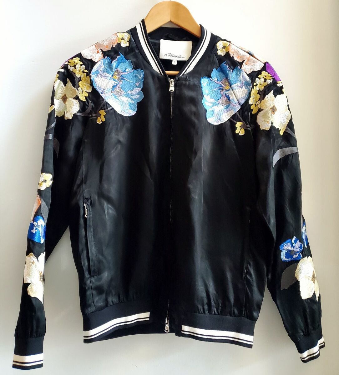 Phillip Lim 3-1 Jacket 2 Satin Embroidered Floral Bomber Phillip Lim 3-1 Jacket 2 Satin Embroidered Floral Bomber