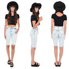 Vintage 80s 90s ACID WASH Denim High-Waist Cutoff Shorts Skinny Grunge Mom Jeans