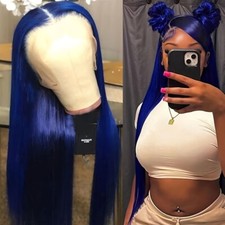 Dark Blue Hair Synthetic Lace Front Wigs 32 Inches Long Straight Heat Resistant