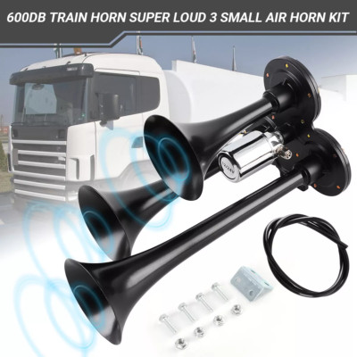 600DB Train Horn Super Loud 3 Trumpet Air Horn Kit For Semi Truck Boat Van Car