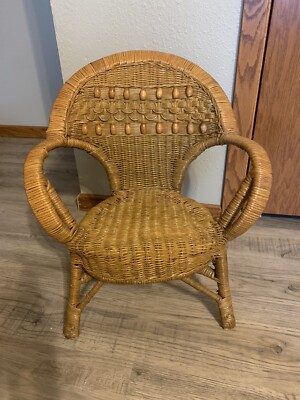 Vintage Child's Wicker Chair Rattan 1960’s Boho Nursery Arm Chair MCM