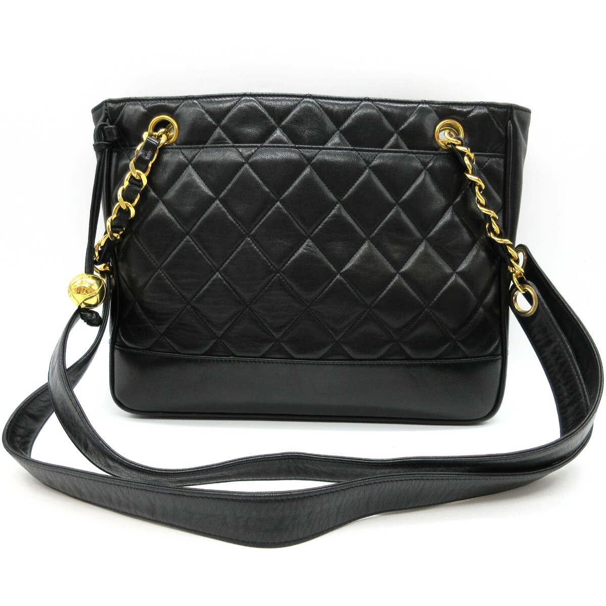 CHANEL CC Matelasse Chain Shoulder Bag Leather Black Gold-Plated
