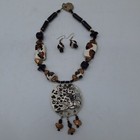 Leopard big cat medallion necklace earrings ceramic handmade bead artist signed