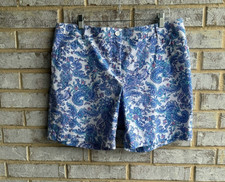 Talbots Cotton Blend Blue Paisley Chino Shorts Women's Size 16