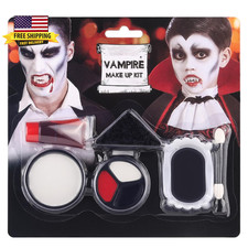 6PCS Halloween Vampire Makeup Kit with Fake Blood, Black White Red Face Body Pai