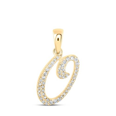10K Gelbgold Damen runder Diamant O Anfangsbuchstabe Anhänger 1/8 cttw
