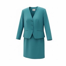 Vtg Pendleton Sz 14 Blazer Skirt Suit Set Teal Blue 80s Wool Made In USA 3K