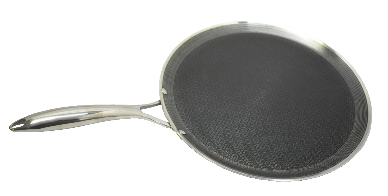 HexClad 12" Hybrid Griddle Pan Stainless Steel Nonstick Flat Top Chrome & Black