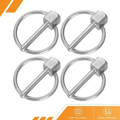4Pack 1/8''x3/4'' Linch Pin with Ring Stainless Steel Round Linch Pins Silver