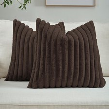 Pack of 2 Solid Faux Fur Plush Throw Pillow Covers 16x16 Inch Soft Fluffy Str...